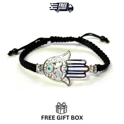 925 Sterling Silver  Hamsa Bracelet 6" Adjustable to 11"