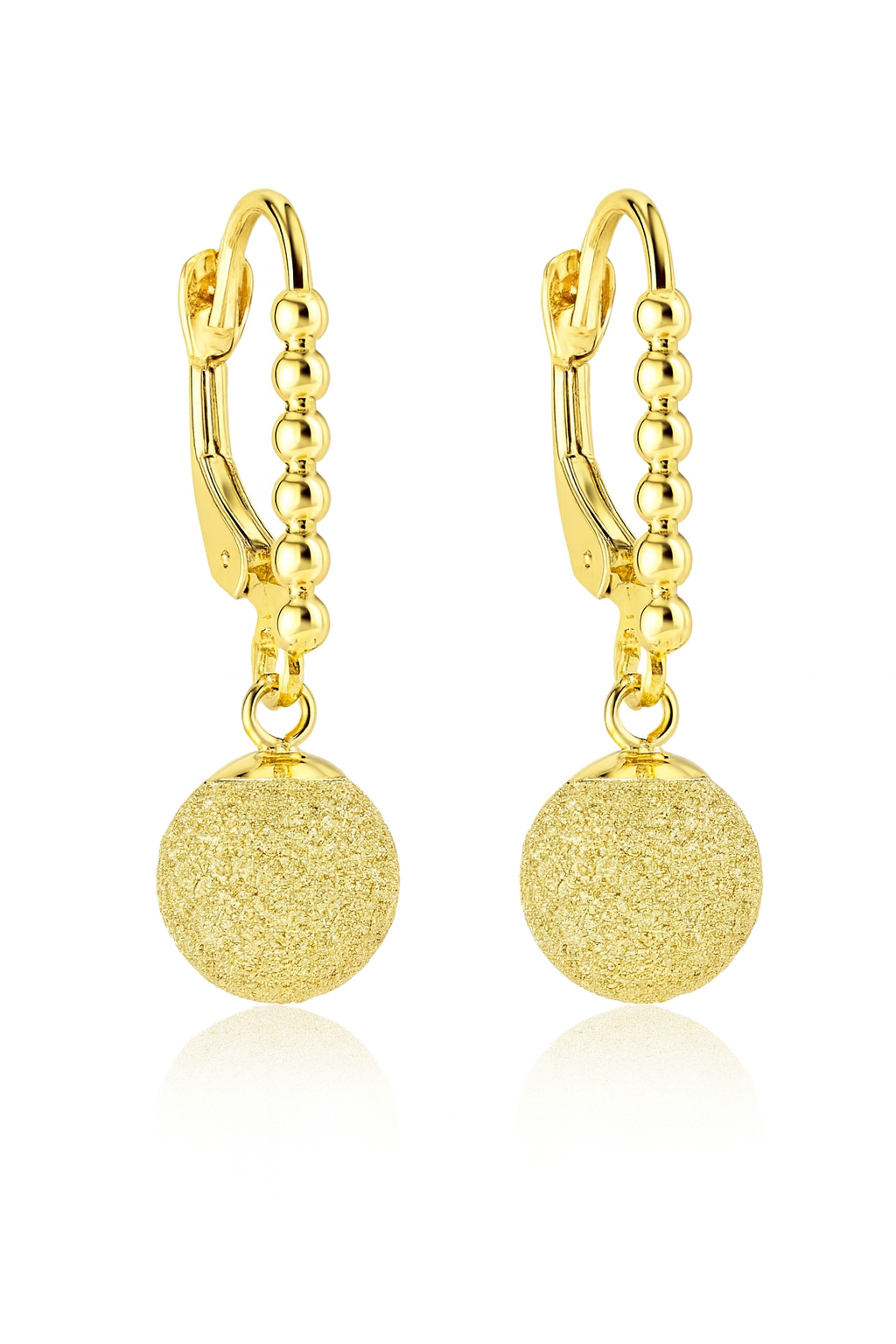 14k Yellow Gold Dangle Laser Cut Ball Leverback Pierced Earrings