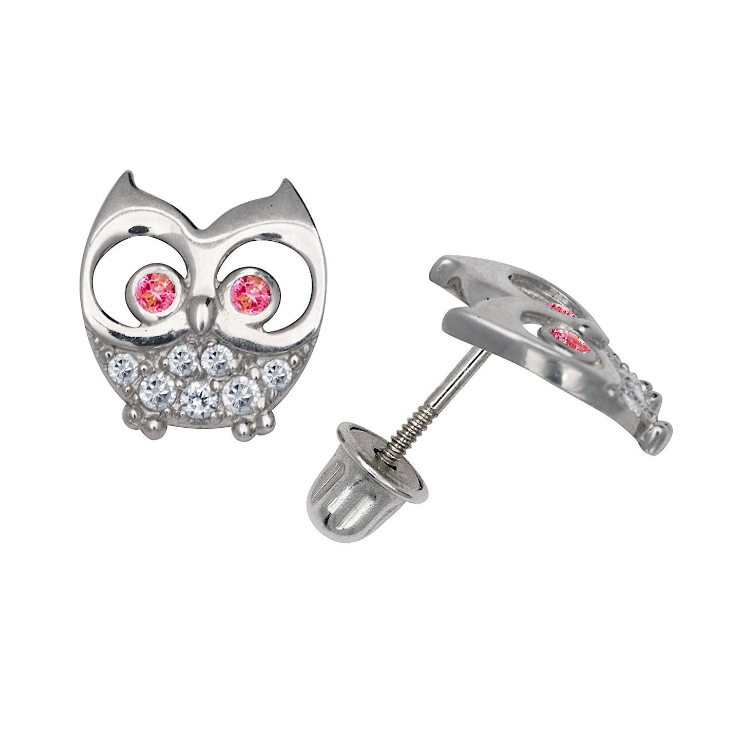 14K Yellow & White Gold Elegant Owl Shaped Studs Earrings for Women