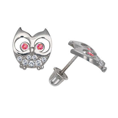 14K Yellow & White Gold Elegant Owl Shaped Studs Earrings for Women