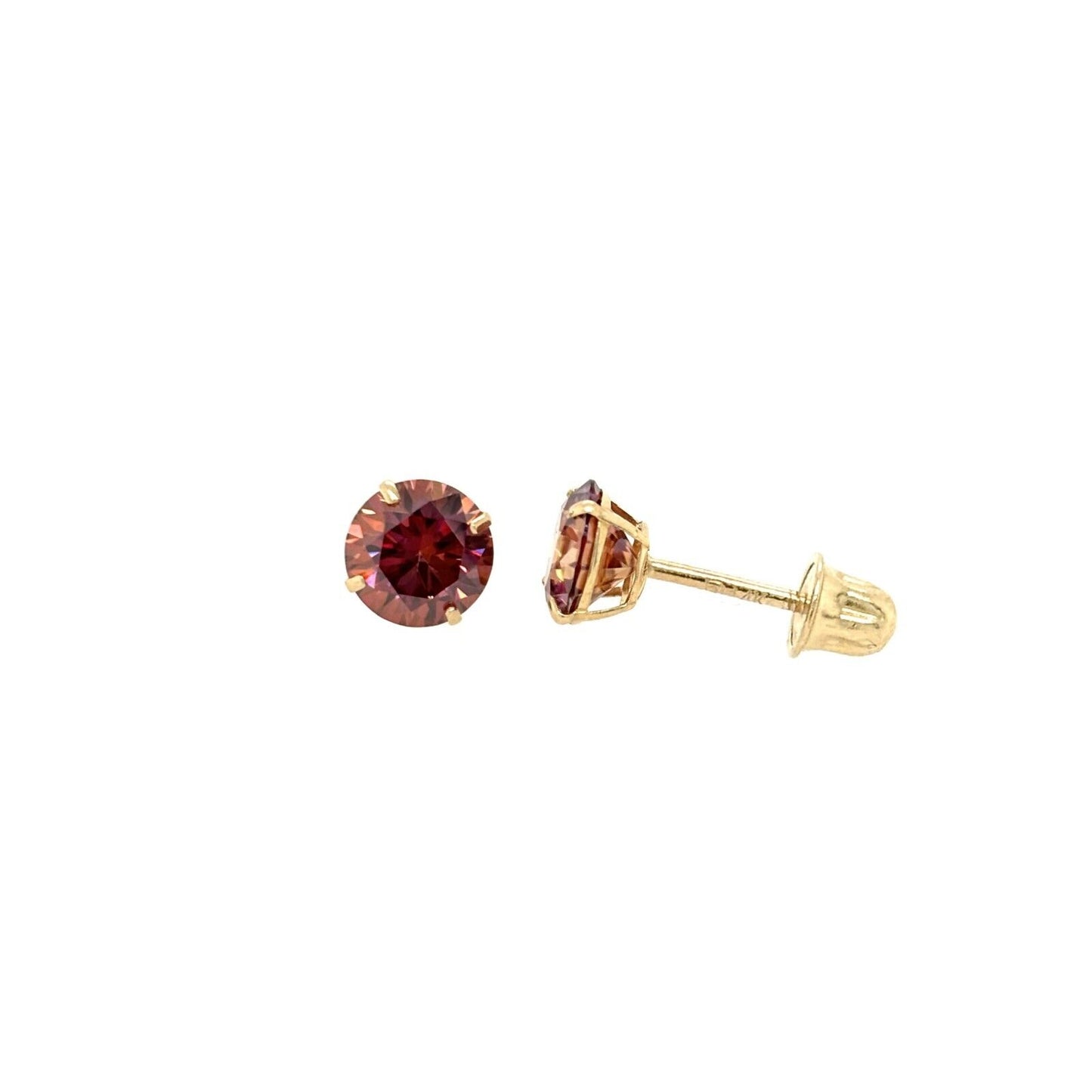 14K Gold GRA Certified D-VVS1 Watermelon Red Moissanite ScrewBack Studs Earrings