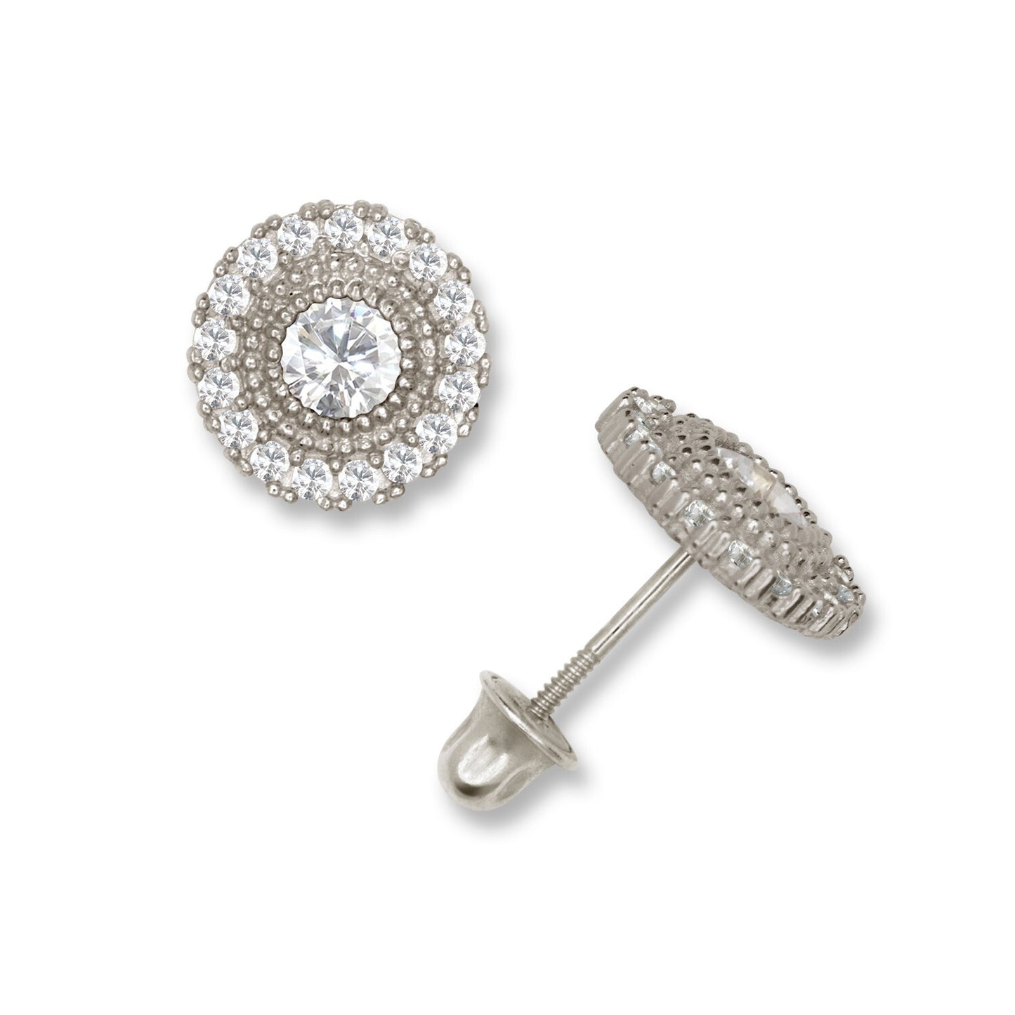 14K Yellow & White Gold Round Shaped CZ Earrings for Women