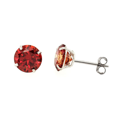 14K Gold GRA Certified D-VVS1 Round Garnet Moissanite Push Back Studs Earrings