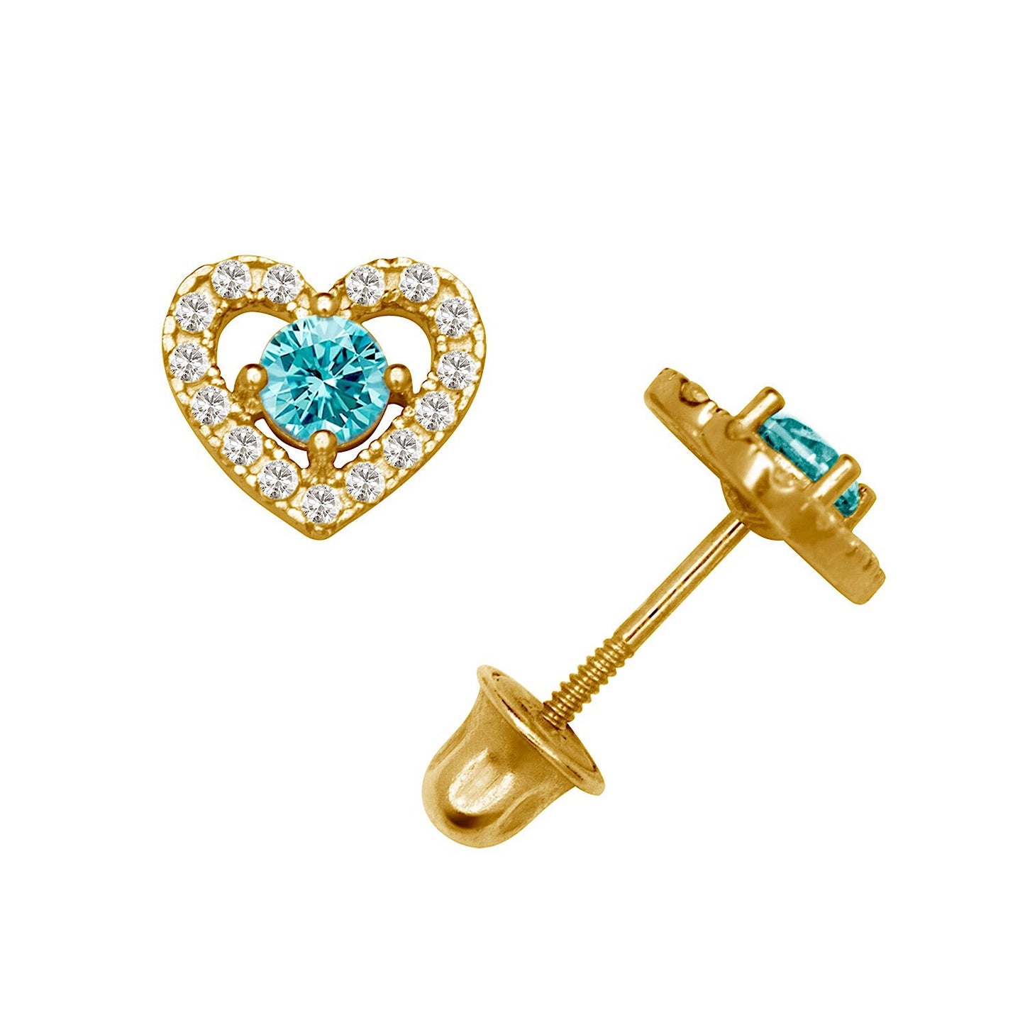 14K Yellow & White Gold CZ Heart Shaped Stud Earrings for Women