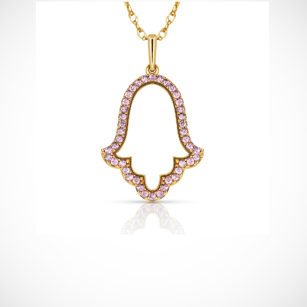 Hamsa Hand Evil Eye Charm Pendant For Women Simulated CZ Crystal 14k Yellow Gold