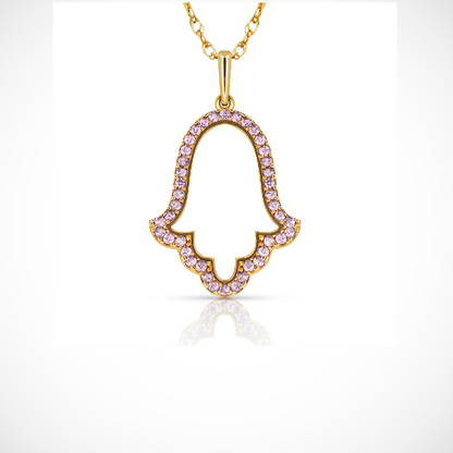 Hamsa Hand Evil Eye Charm Pendant For Women Simulated CZ Crystal 14k Yellow Gold