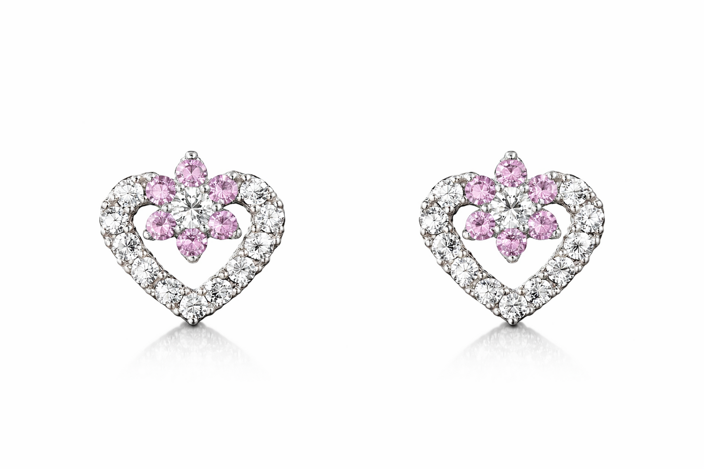 14K White Gold CZ Heart Shape Stud Earrings