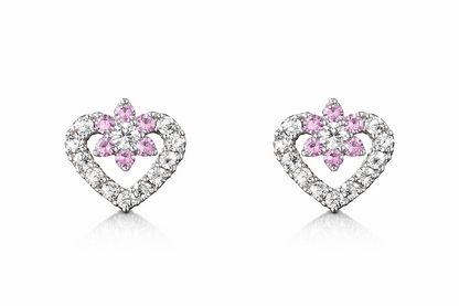 14K White Gold CZ Heart Shape Stud Earrings