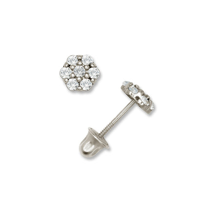 14K Yellow & White Gold Beautiful CZ Flower Stud Earrings for  Girls