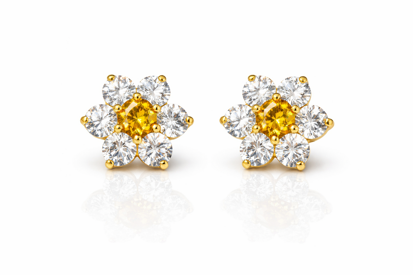14k White Gold Flower Stud CZ Earrings screw back