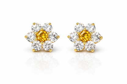 14k White Gold Flower Stud CZ Earrings screw back