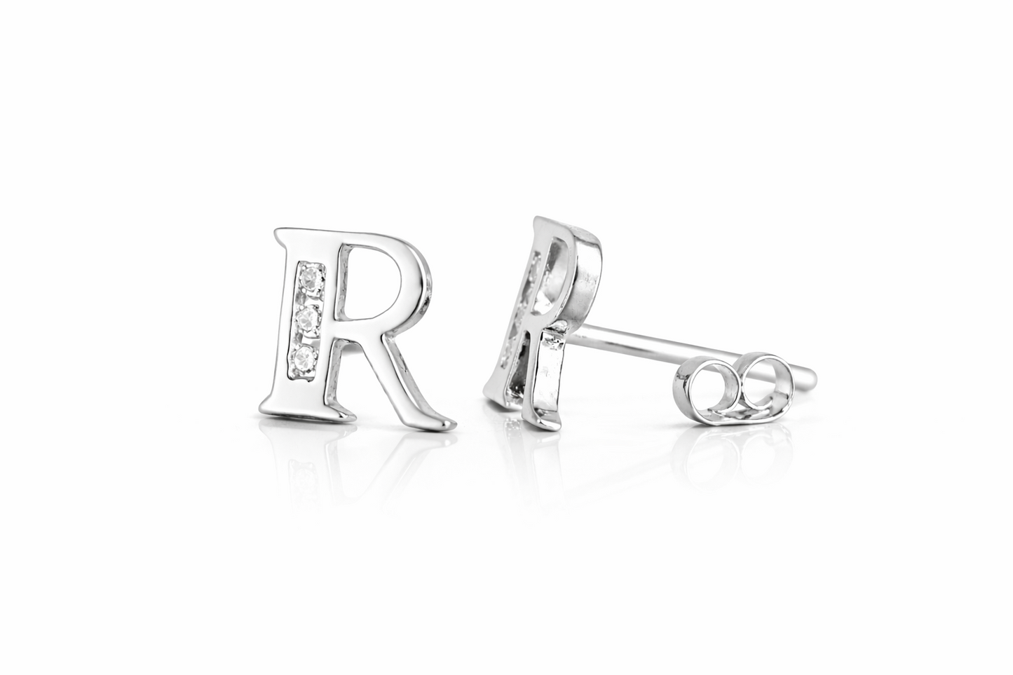 14k Yellow or White Gold Initial Letters CZ Stud Earrings