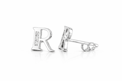 14k Yellow or White Gold Initial Letters CZ Stud Earrings