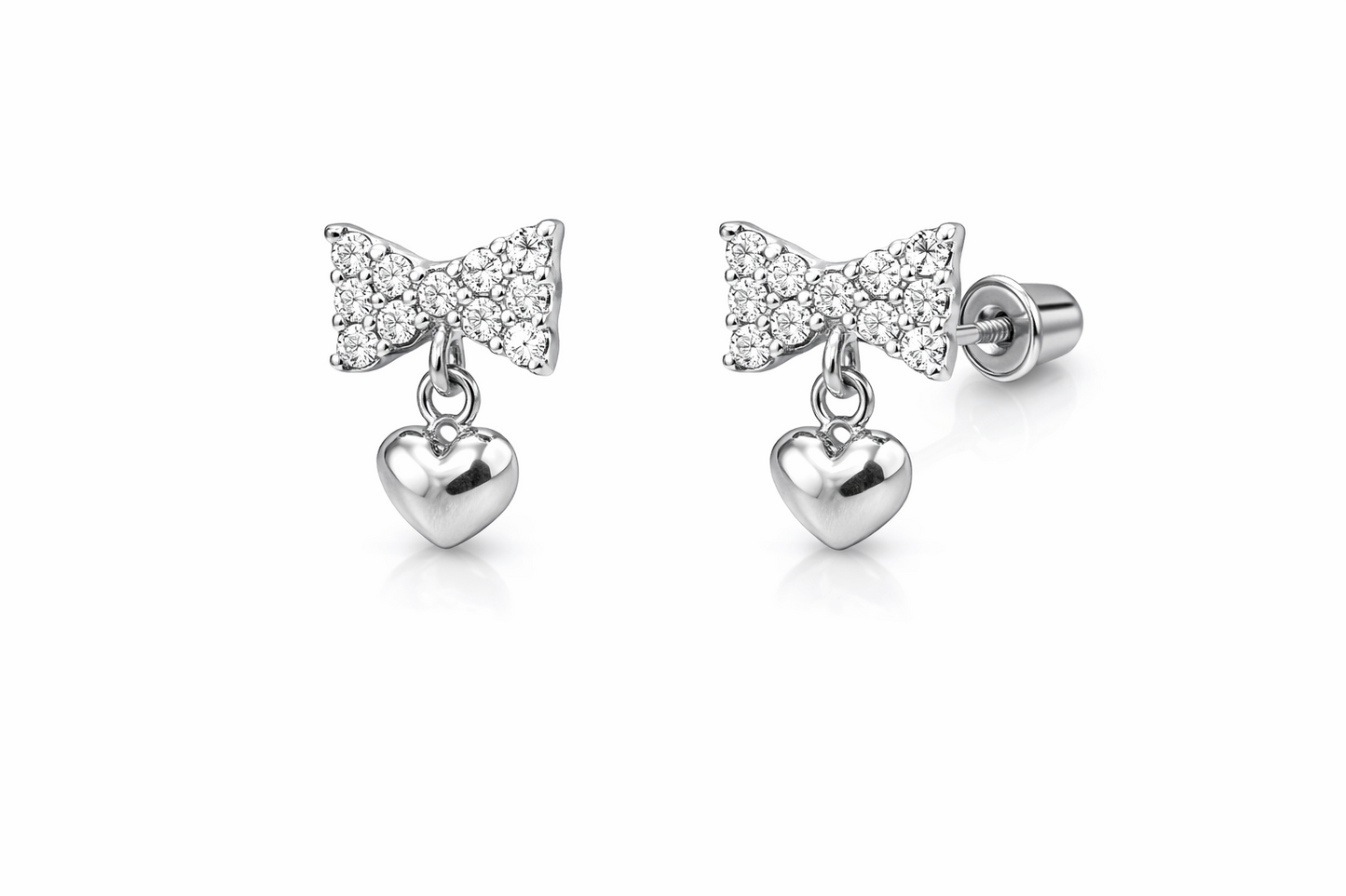 14k Solid White or Yellow Gold Bow Tie Stud Earrings with CZ