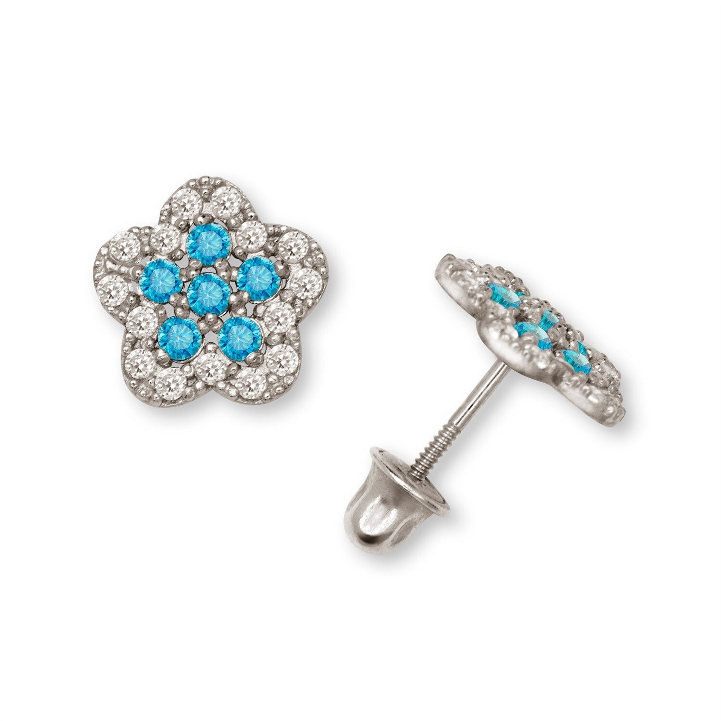 14K Yellow & White Gold Beautiful CZ Flower Earrings for Girls