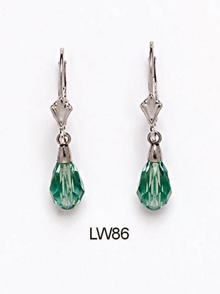 14k White Gold Tear Drop Dangle leverback Earrings