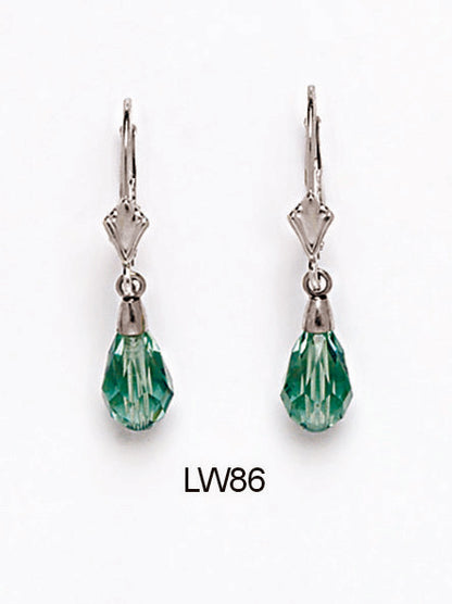 14k White Gold Tear Drop Dangle leverback Earrings