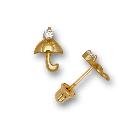 14k Yellow & White Gold Umbrella Shaped Stud Earrings For Girls
