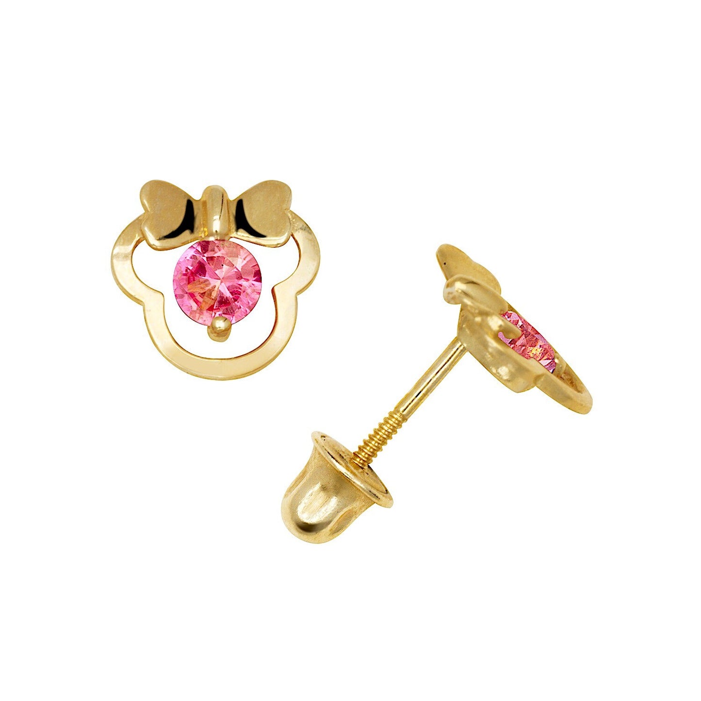 14K Yellow & White Gold Pretty Mouse with Bow Studs Earrings for Women