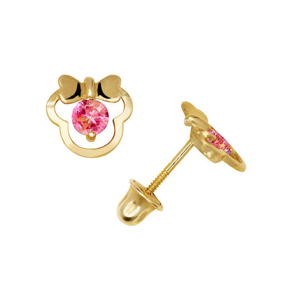 14K Yellow & White Gold Pretty Mouse with Bow Studs Earrings for Women