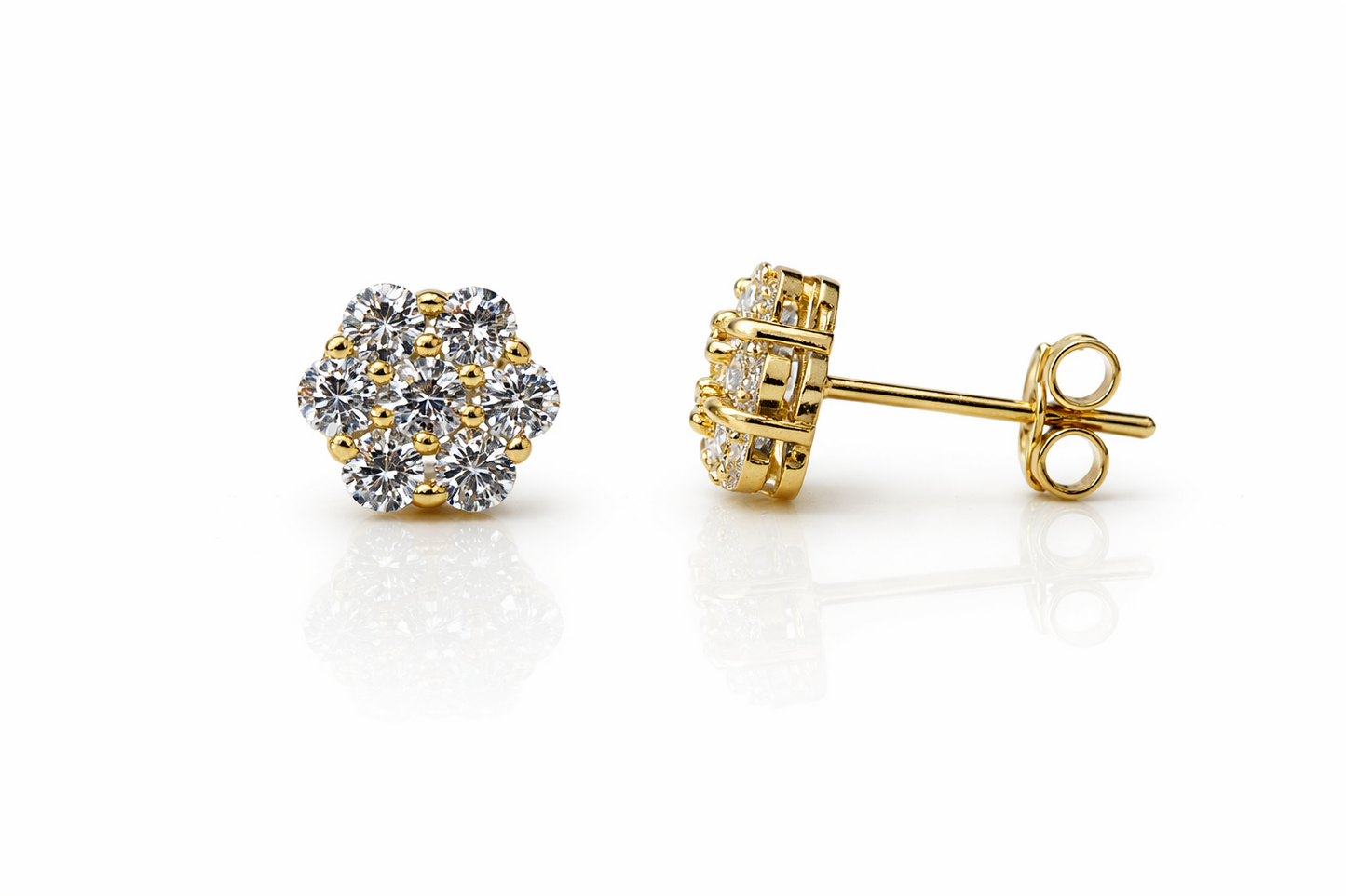 14K Yellow & White Gold Flower Cluster CZ Stud Earrings for Women