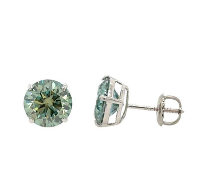 14K Gold GRA Certified D-VVS1 Round Green Moissanite Screw Back Studs Earrings