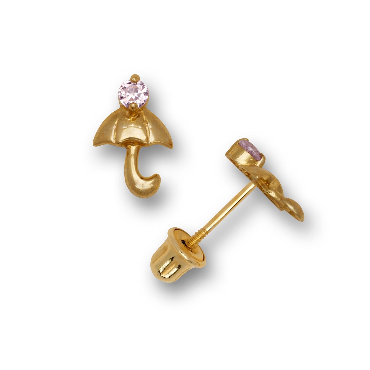 14k Yellow & White Gold Umbrella Shaped Stud Earrings For Girls