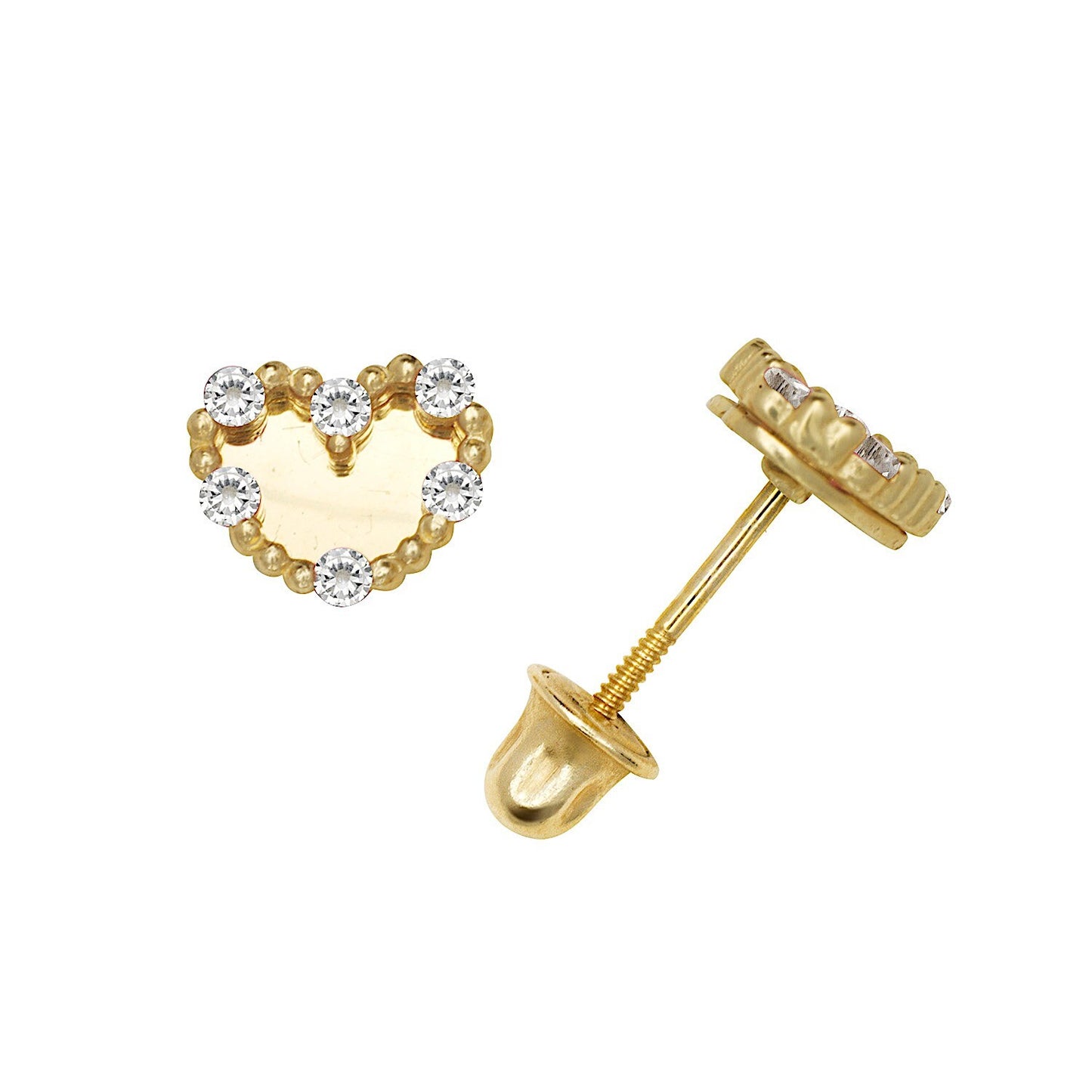 14K Yellow & White Gold Classic Heart Shaped CZ Stud Earrings for Women