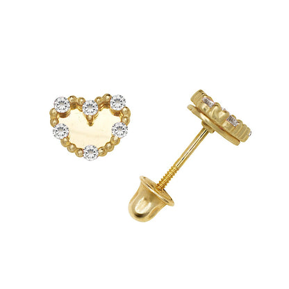 14K Yellow & White Gold Classic Heart Shaped CZ Stud Earrings for Women