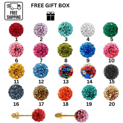 14K Yellow Gold Round Shaped Crystal Ball 8mm Screw Back Stud Earrings for Women