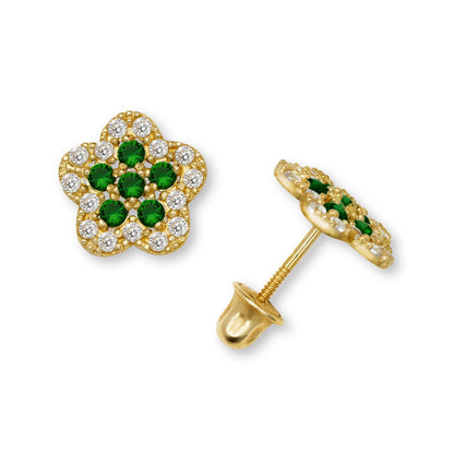 14K Yellow & White Gold Beautiful CZ Flower Earrings for Girls