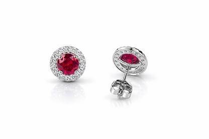 14k White Gold Cubic Zirconia Halo Round Stud Push Back Earrings