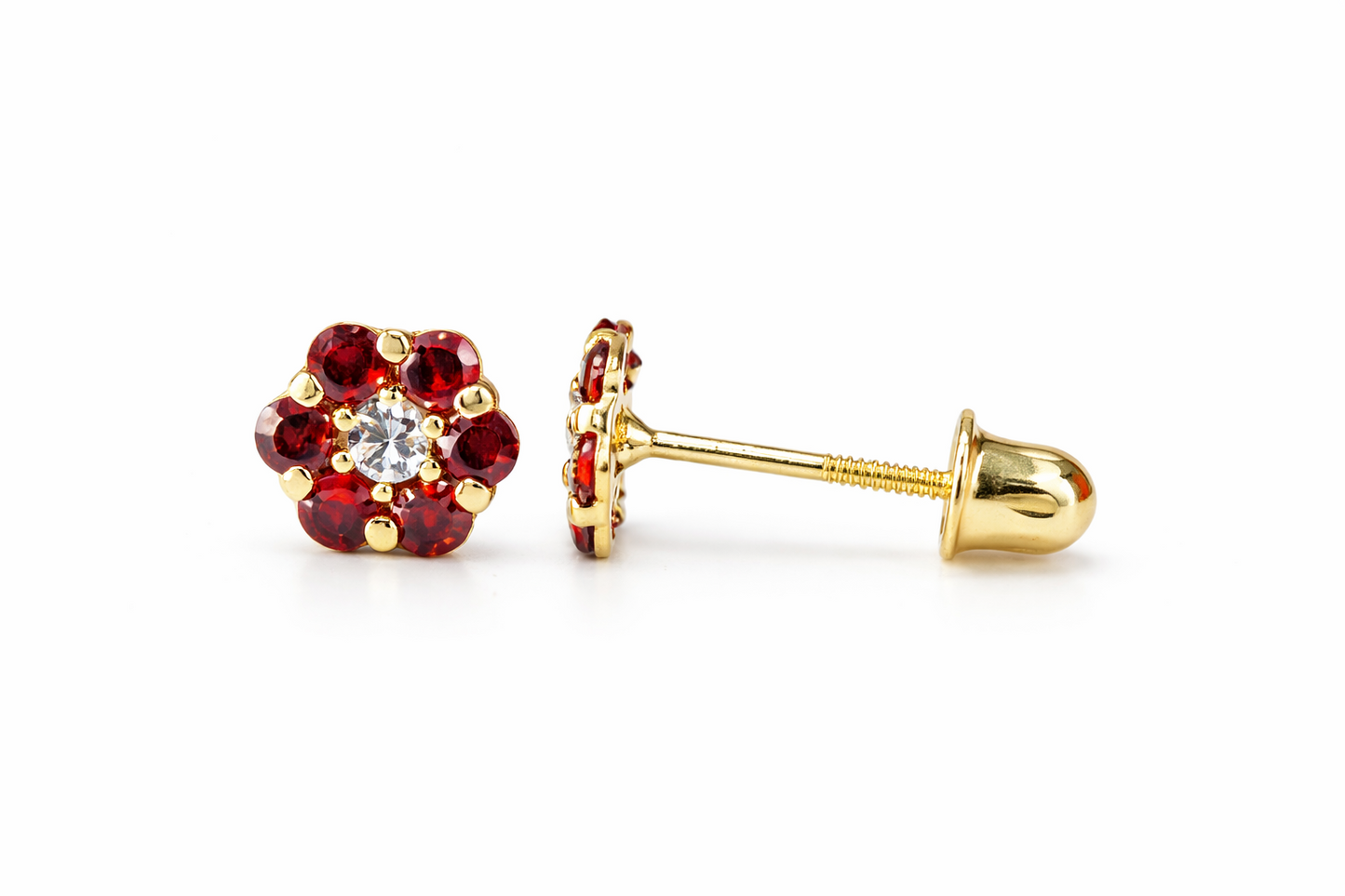 14k Yellow Gold Flower Stud Earrings with Screw Back