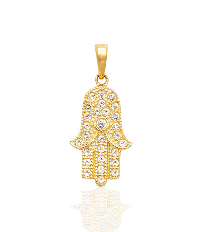 14k Yellow or White Gold Cz Hamsa Pendant