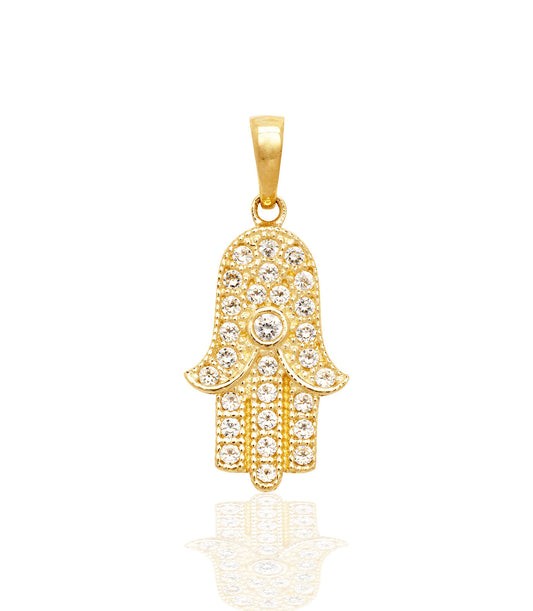 14k Yellow or White Gold Cz Hamsa Pendant