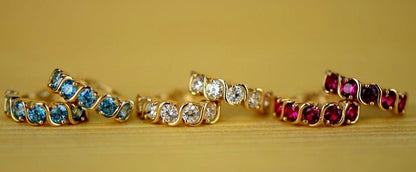 14k Yellow Gold Fancy Huggie Hoop CZ Earrings