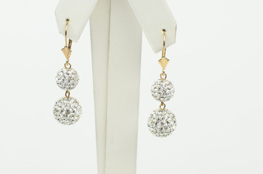 14K Yellow Gold Leverback Dangle Earrings with Genuine Czech Crystals