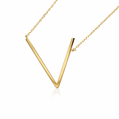 14k Yellow Gold Sideway Initial Letter Necklace Pendant