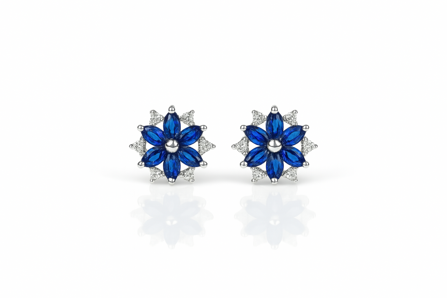 14K  White Gold Beautiful CZ Flower Stud Earrings for Women