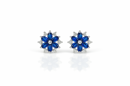 14K  White Gold Beautiful CZ Flower Stud Earrings for Women