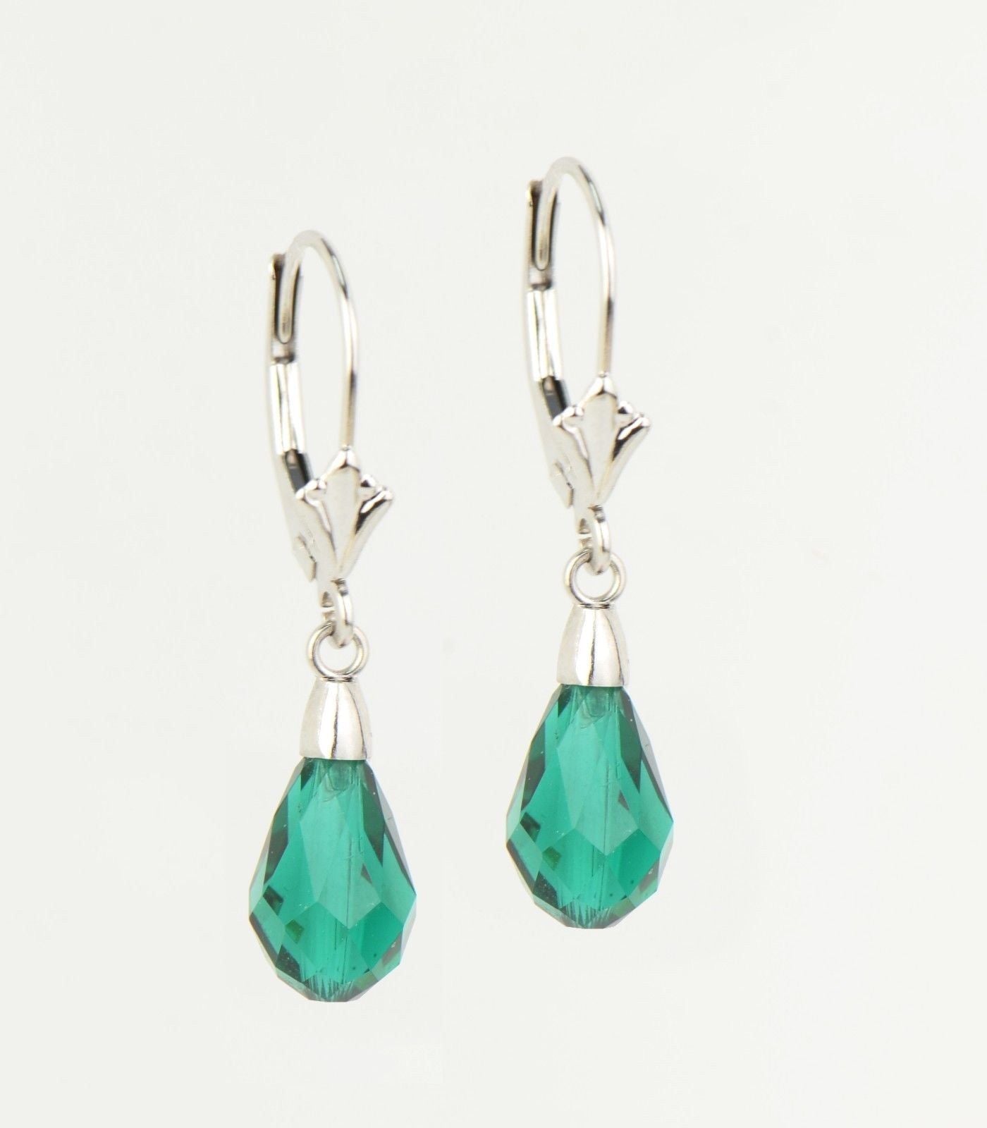 14k White Gold Tear Drop Dangle leverback Earrings