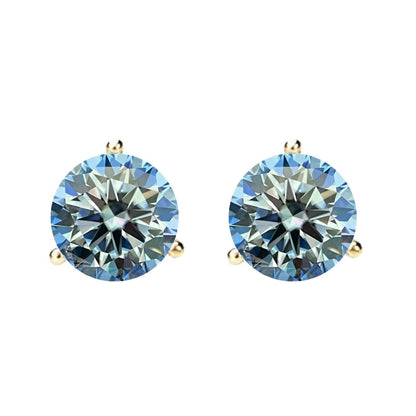 14K Gold GRA CertifiedD-VVS1 Ocean Blue Moissanite ScrewBack Stud Earrings