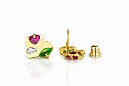 14K Yellow Gold Heart Shape Stud Earrings
