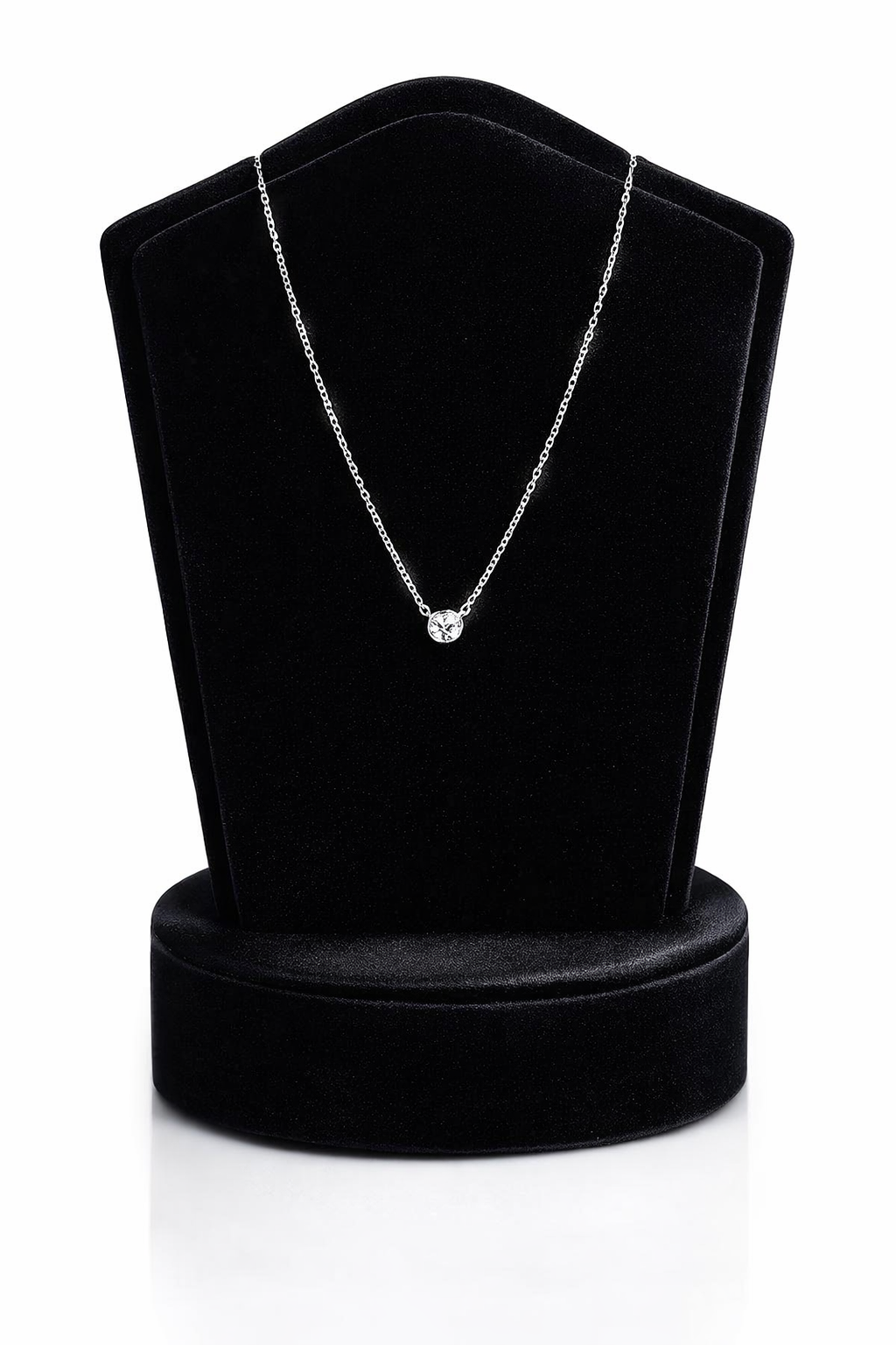 Round Solitaire Pendant Necklace Bezel Set Chain 14K Yellow/White/Rose Gold