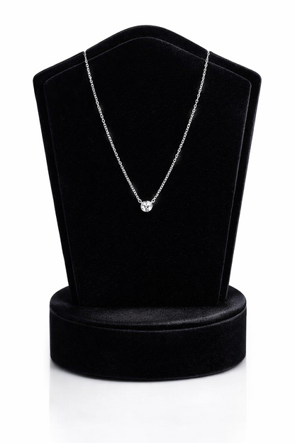 Round Solitaire Pendant Necklace Bezel Set Chain 14K Yellow/White/Rose Gold