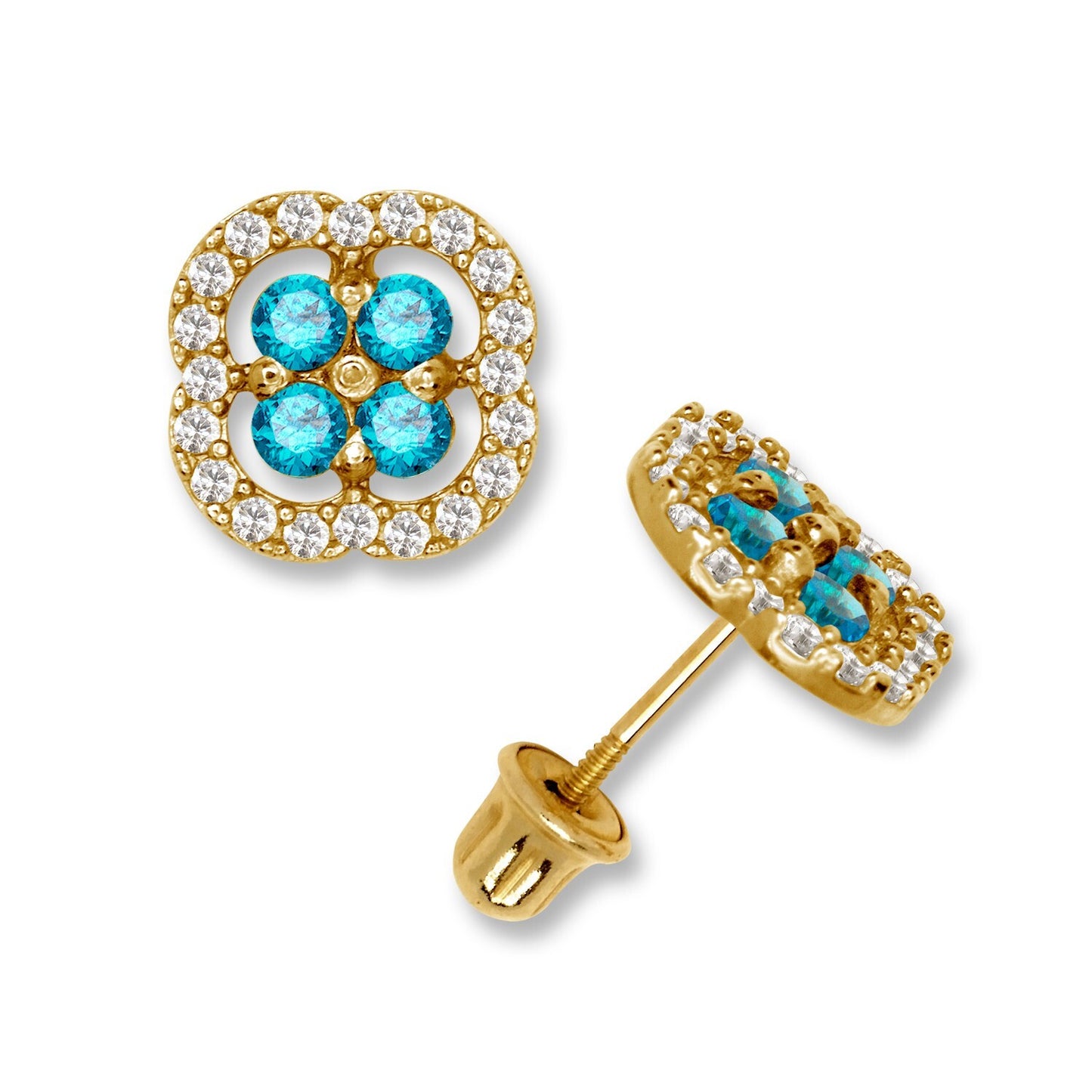 14K Yellow & White Gold CZ Squared Screw Back Stud Earrings for Women