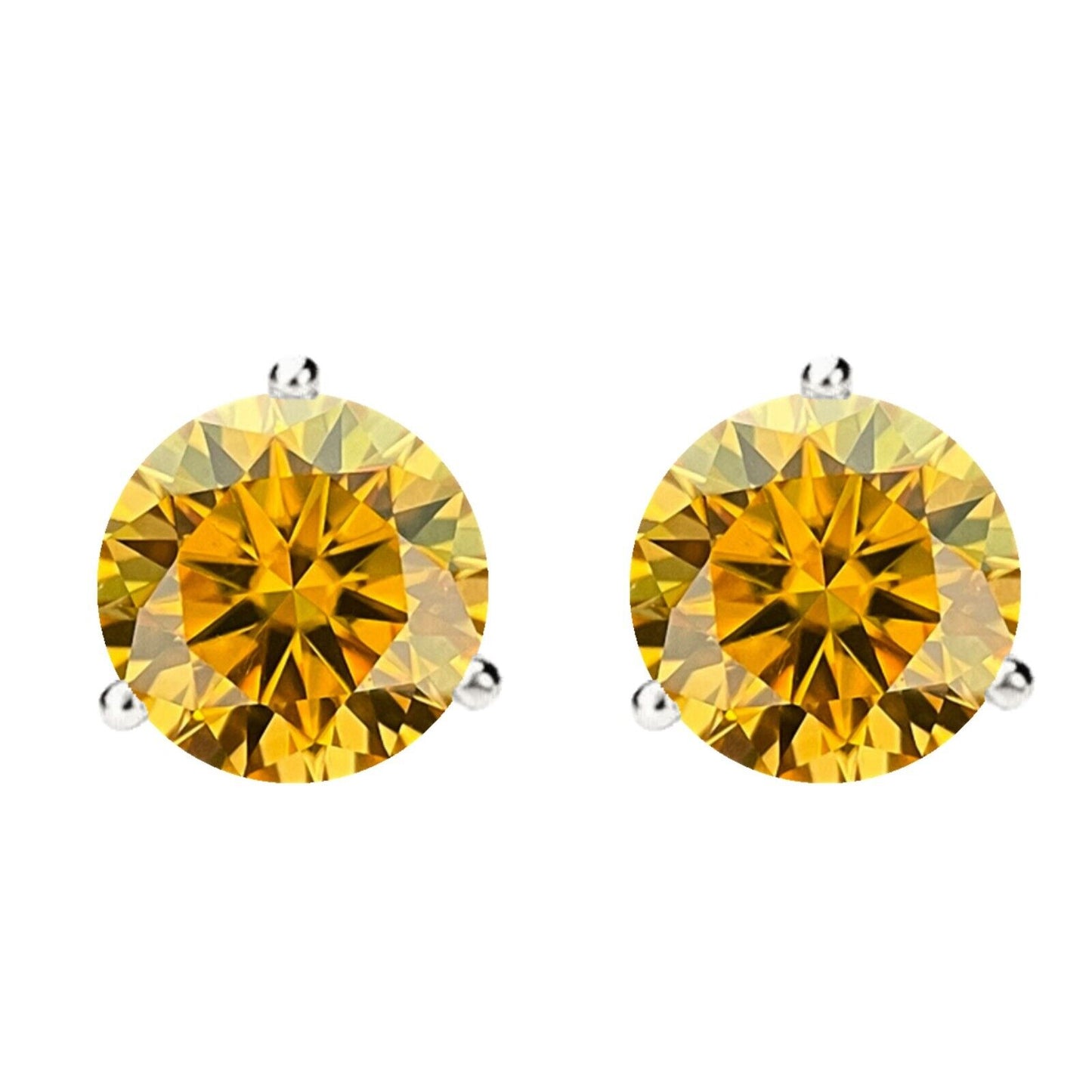 14K Gold GRA CertifiedD-VVS1 Yellow Moissanite ScrewBack Stud Earrings