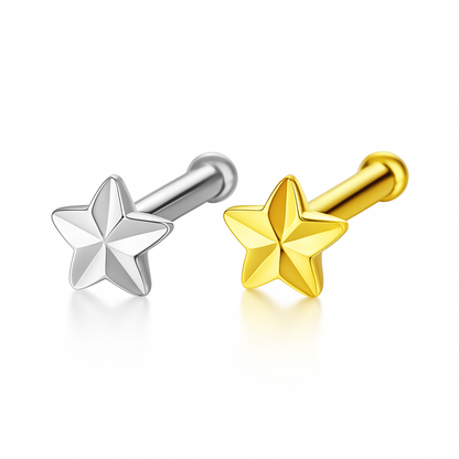 14k Yellow or White Gold Star Nose Piercing Stud