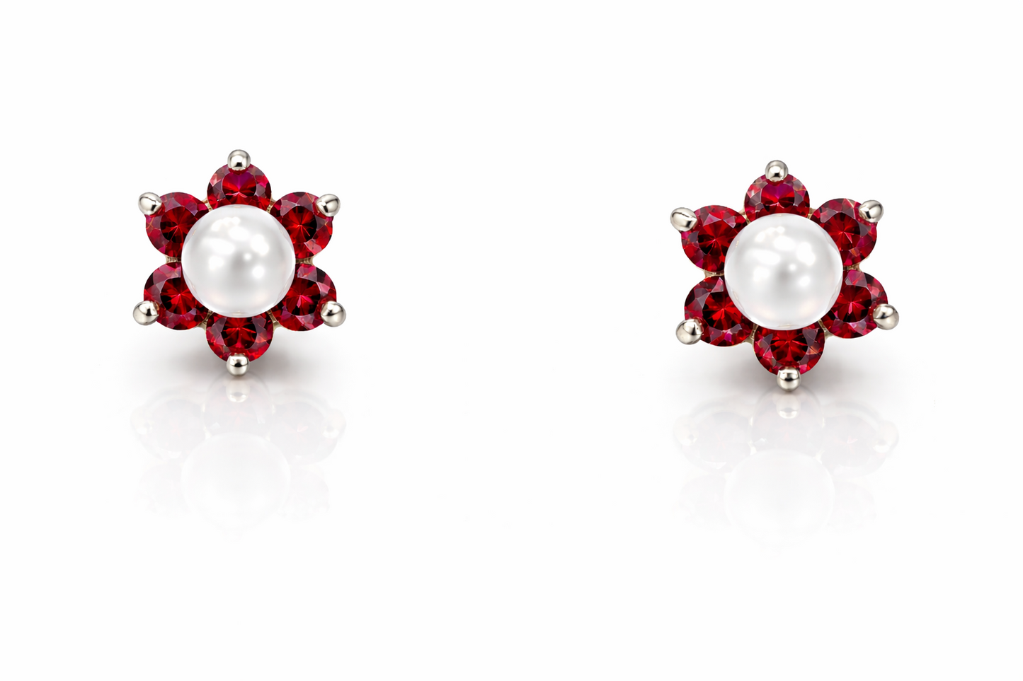 14k Yellow or White Gold Flower CZ Stud Earrings White Pearl with Screw Back