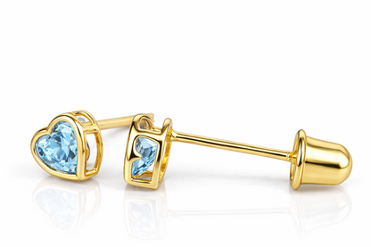 14K Yellow Gold Heart Shaped 3mm x 3mm Stud Earrings for Women